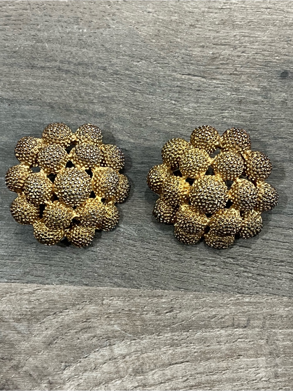 Gold Textured Cluster Clip-On Earrings - Women Accessories